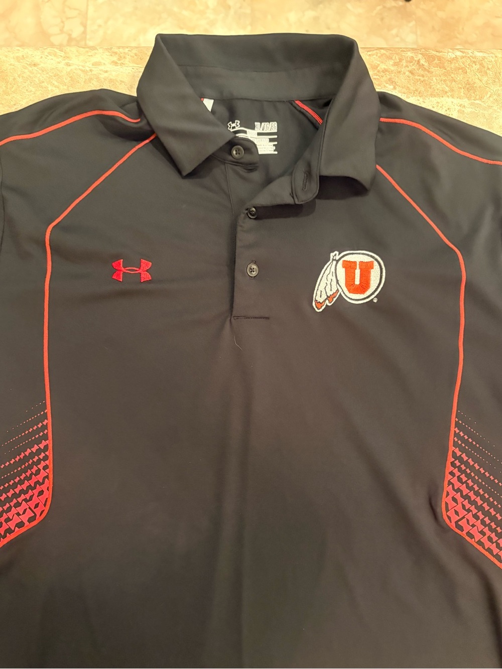 Under Armour Black Polo with Red Trim and University of Utah Utes logo